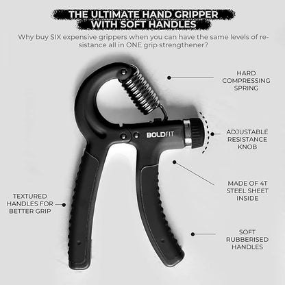 Boldfit Adjustable Hand Grip Strengthener – Forearm, Wrist & Finger Exercise Tool